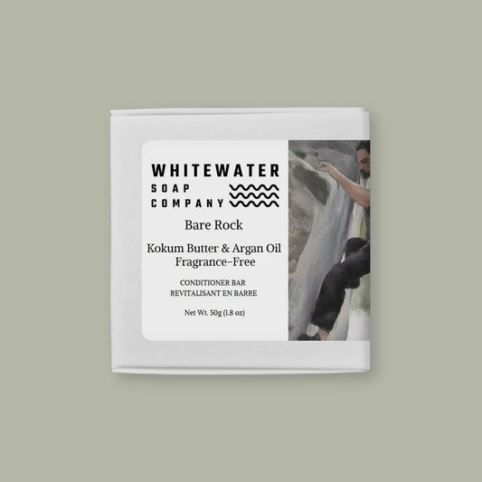 Whitewater Soap Company conditioner bar packaging on a light gray background