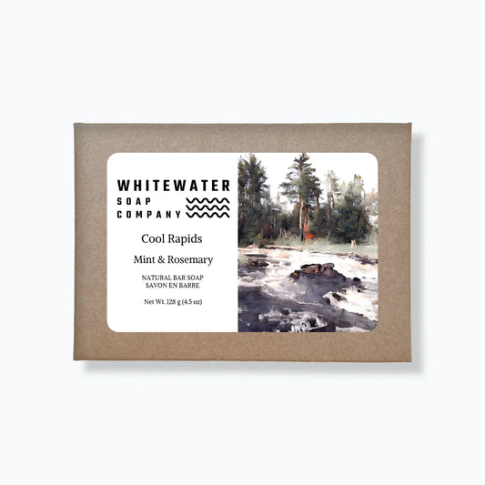 Whitewater Soap Company soap bar packaging with a scenic label