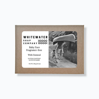 Whitewater Soap Company baby face fragrance-free soap bar packaging on a white background