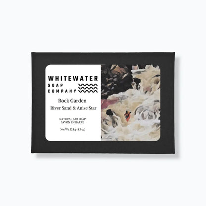 Whitewater Soap Company soap bar packaging with a scenic label