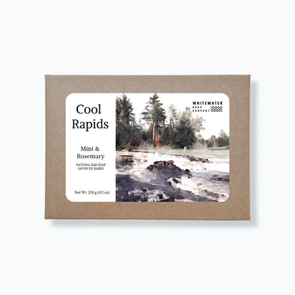 Whitewater Soap Company soap bar packaging with a scenic label