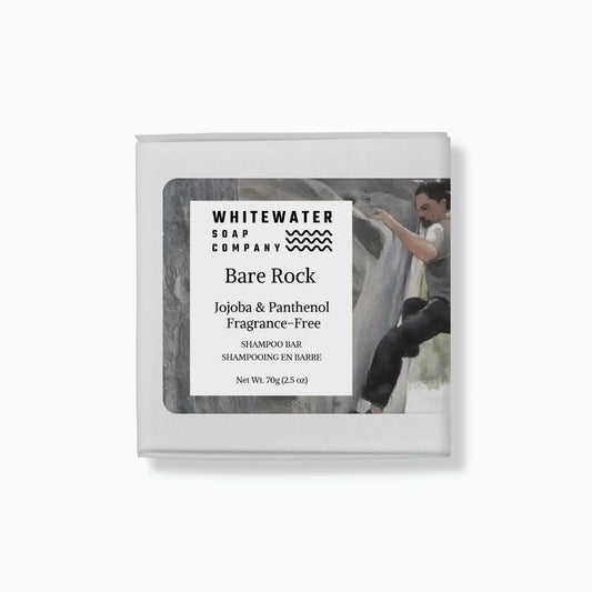 Whitewater Soap Company Bare Rock shampoo bar packaging on a white background